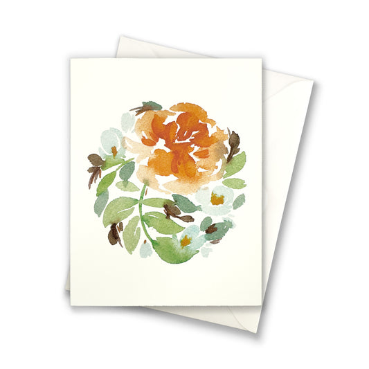 Orange Rose with blue flowers greeting card