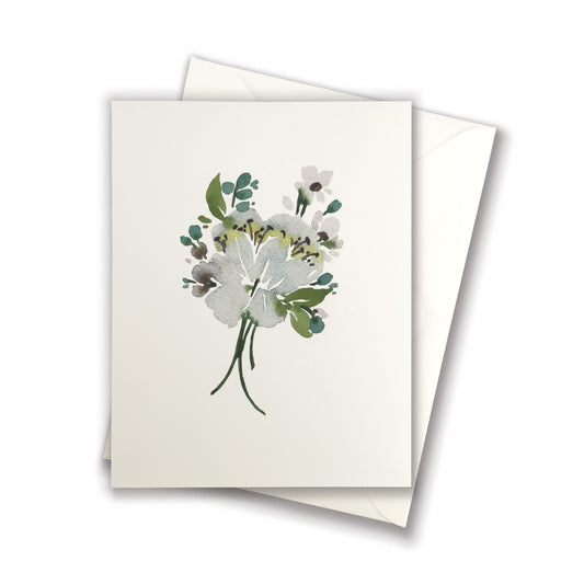 White Peony Bouquet with Small Teal Flowers Greeting Cards