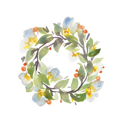 Wreath with White Flowers and Orange Berries Greeting Card